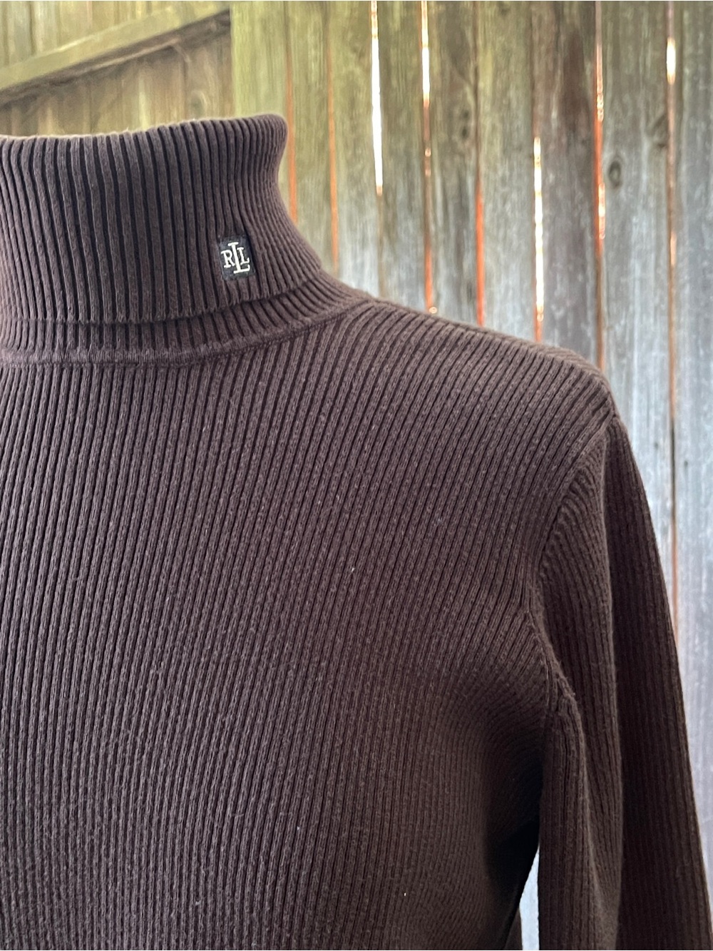 Lauren Ralph Lauren Ribbed Brown Turtleneck Sweater XL minimalist fall classic
